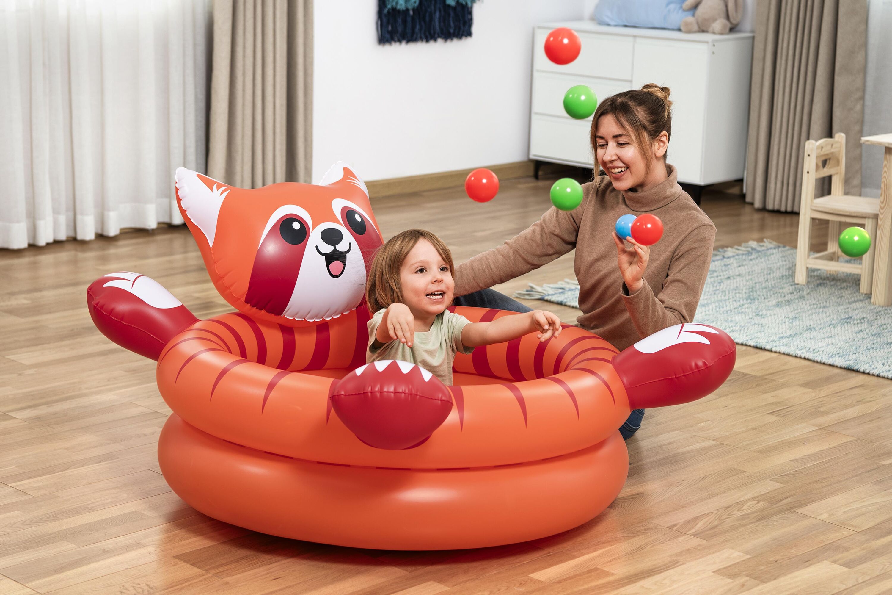 Bestway Playful Red Panda Ball Pit Inflatable Kids Toy with 50 Play Balls