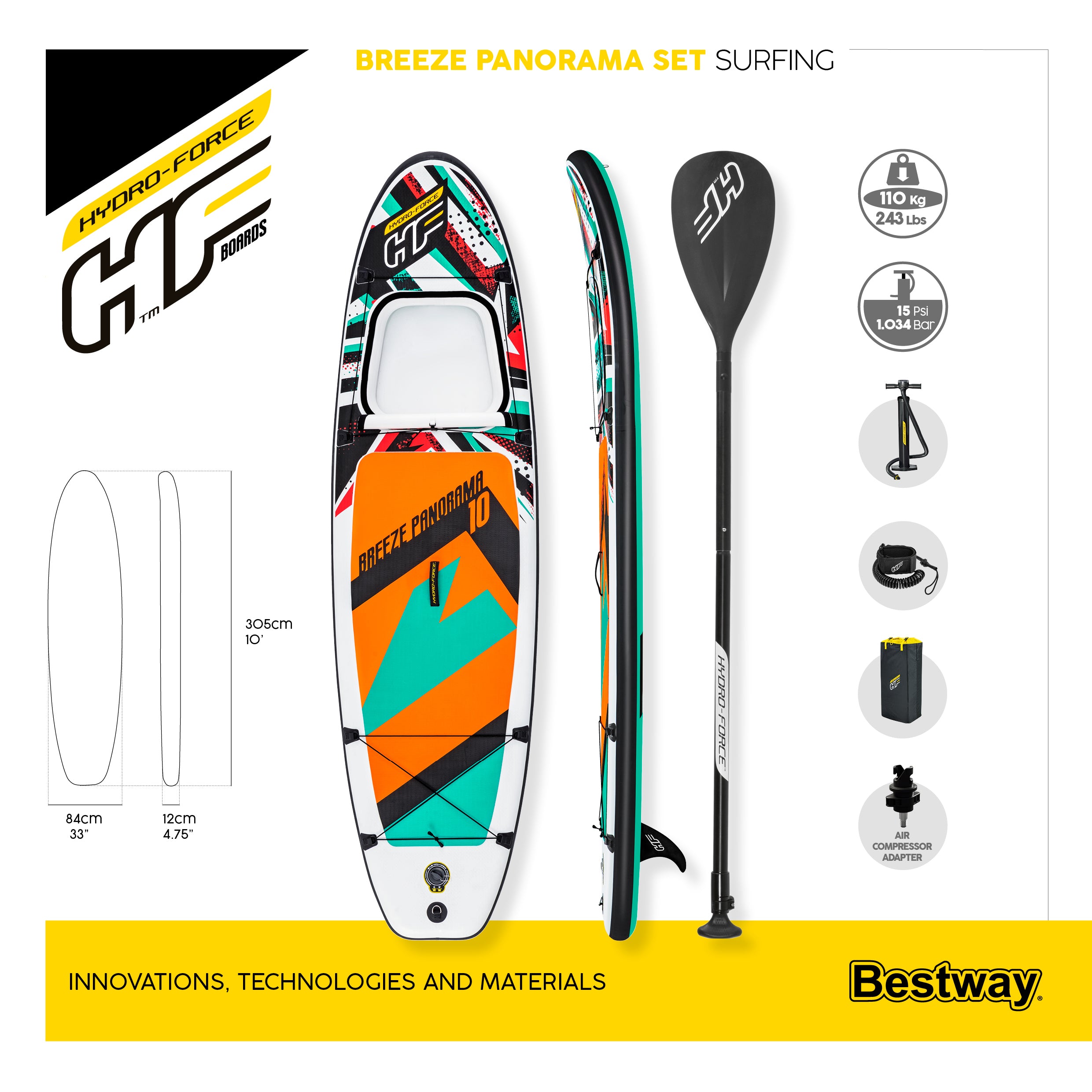 Bestway Hydro-Force Breeze Panorama SUP Set 305x84x12cm